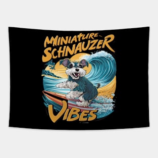 Wave-Riding Miniature Schnauzer Surfing Adventure Tapestry