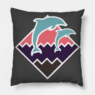 Dolphins Jumping Retro Pillow