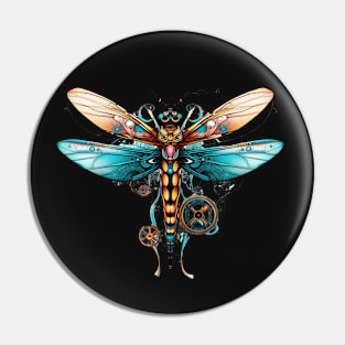 Gold Aqua Steampunk Dragonfly Pin