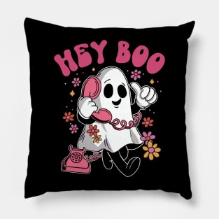 Hey Boo - Groovy Ghost Halloween design for Men, Womens Kids Pillow