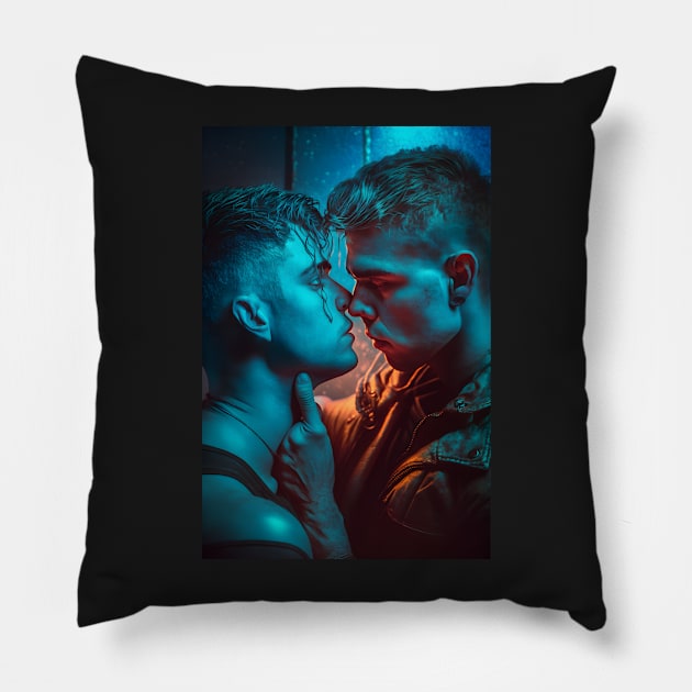 Gay Cyberpunk Romance Pillow by PenguiQueer