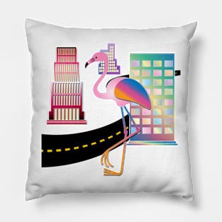 Flamingo In The City Pillow