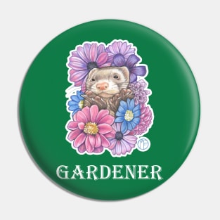 Ferret And Flowers - Gardener - White Outlined Version Pin