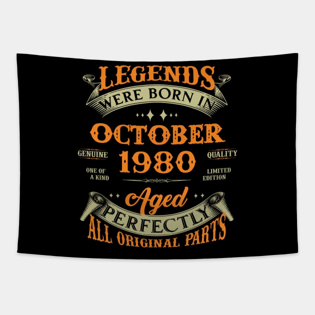 43rd Birthday Gift Legends Born In October 1980 43 Years Old Tapestry by Buleskulls 