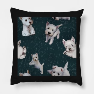 Westies mom dark blue pattern Pillow