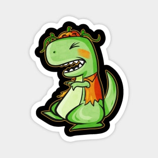 Tyrannosaurus Rex T-Rex With Vest And Pumpkin For Halloween Magnet