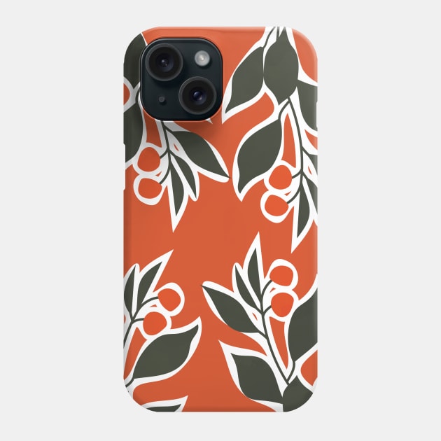 Red Cherry Leaf - Botanical, Abstract Phone Case by Colorable