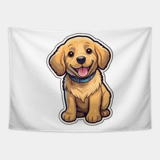 Cute Golden Retriever Cartoon Puppy Smiling Tapestry