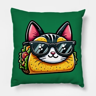 Chic Taco Cat with Shades Pillow