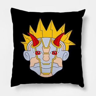 Mecha cyborg red horns and eyes Pillow