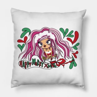 Little girl Christmas day surprise Pillow