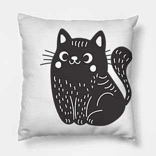 Linocut Style Black Cat Pillow