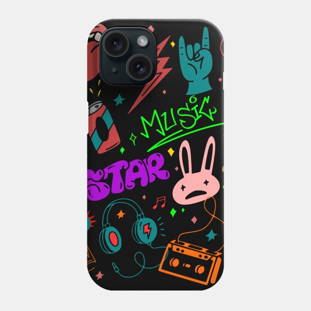 Rock n roll Graffiti skull neon doodle Phone Case by SpaceWiz95