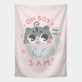 Oh Boy 3 AM Funny Cute Cat Art Tapestry