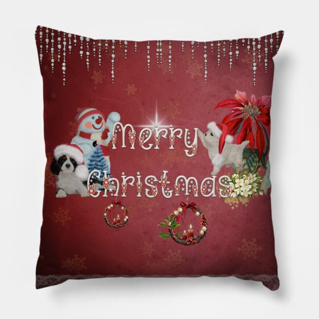 Merry christmas, cute christmas dos and, snowman Pillow by Nicky2342