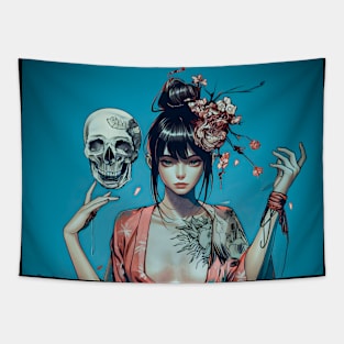 Geisha and skull 6605 Tapestry