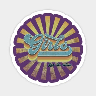 Girls Rule The World 1970s Vintage Retro Magnet