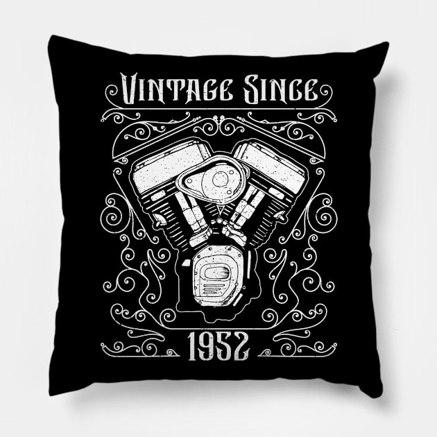 Vintage Since 1952 Motorcycle Birthday Pillow by CoffeeandTeas