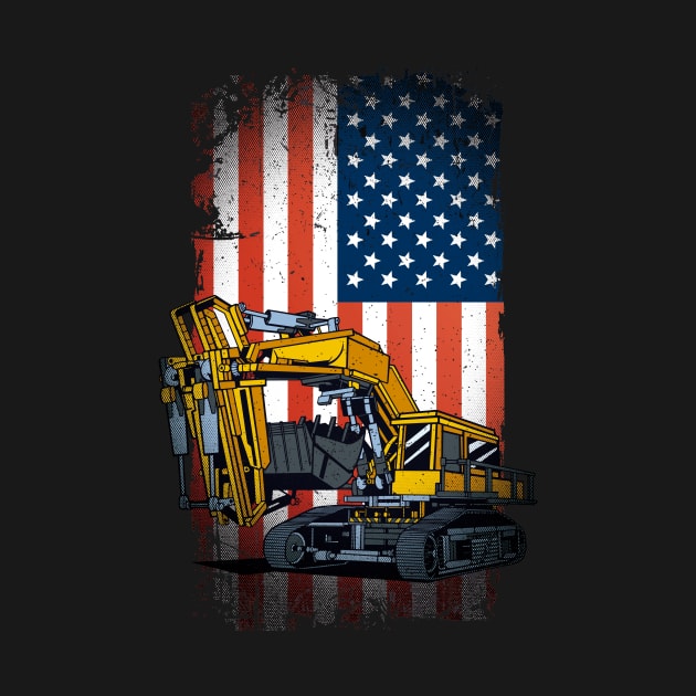 Funny Excavator Heavy Machinery US Flag by MarkusShirts