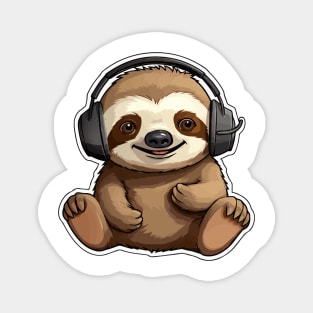 Cute Sloth Wearing Headphones Magnet