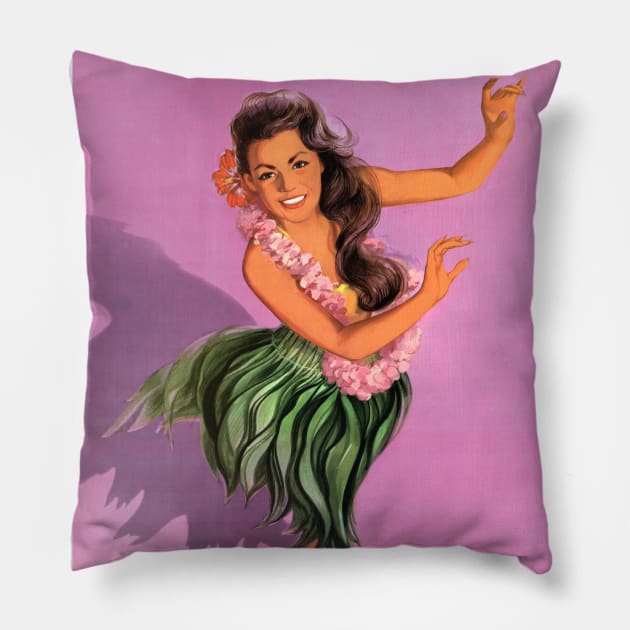 Vintage Travel Poster Hawaii Hula Dancer Pillow by vintagetreasure