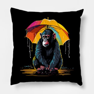 Monkey Rainy Day With Umbrella Pillow