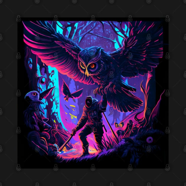 Psychedelic giant owl taking its owner to fly away by Newtaste-Store