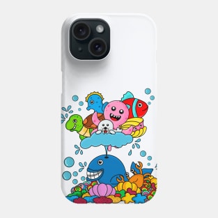 doodle type design depicts the underwater world of various marine animals Phone Case