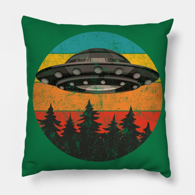 Retro UFO Flying Saucer Pillow by vladocar