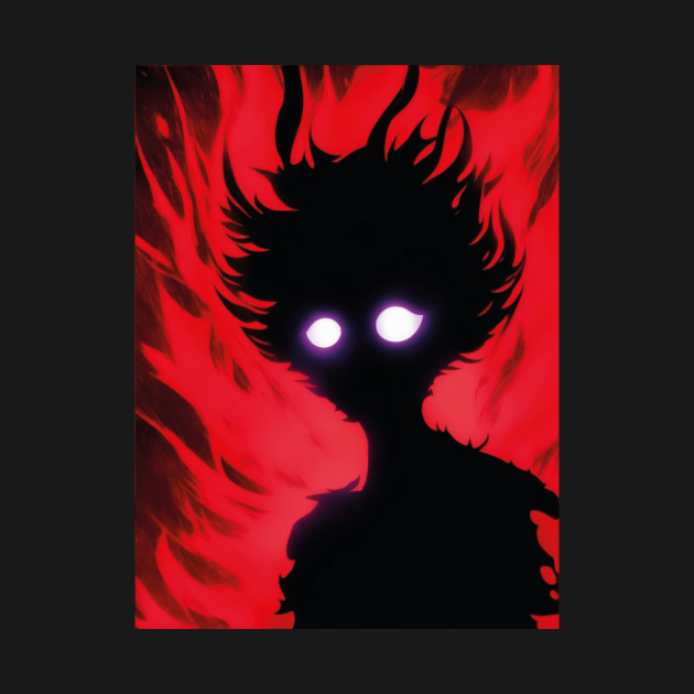 A red black shadow in an anime style with red eyes and flames behind it. by mouhamed22