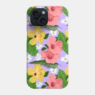 Tropical Hibiscus and Palm Fronds in Purple Phone Case