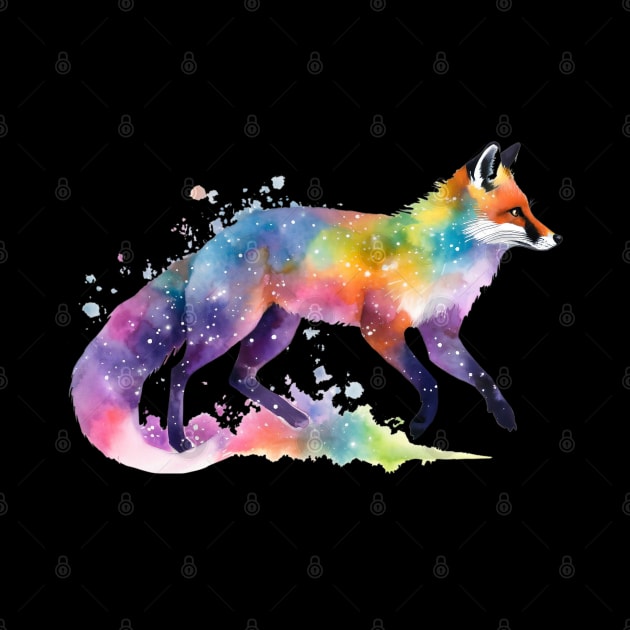 Watercolor Rainbow Galaxy Fox V1 by CraftyVixen