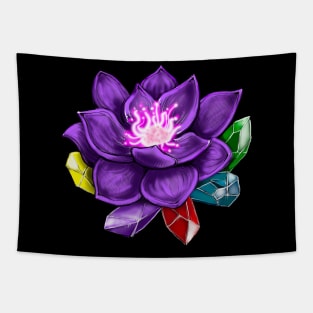 Black Lotus Flower And Crystals Tapestry