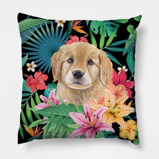 Tropical Golden Retriever Puppy 3 Pillow