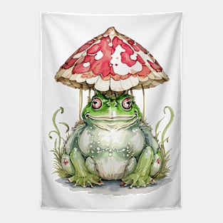 Watercolor Cottagecore Mushroom frog Tapestry