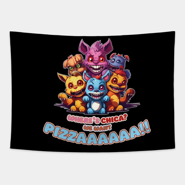 Chica FNAF Pizza Meme Tapestry by VoluteVisuals