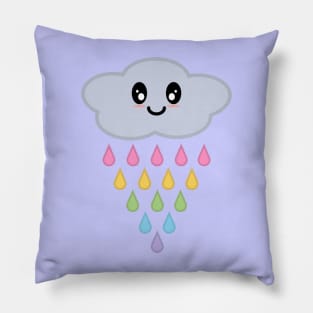 Kawaii Cute Raining Rainbow Rain Cloud in Purple Pillow