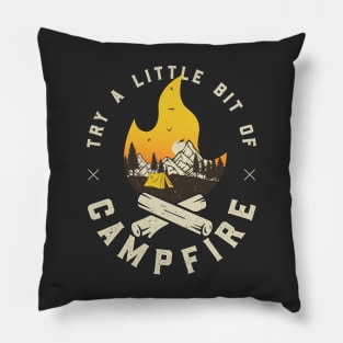 Try A Little Bit Of Campfire | Hiking Mountains Camping Sunset Pillow