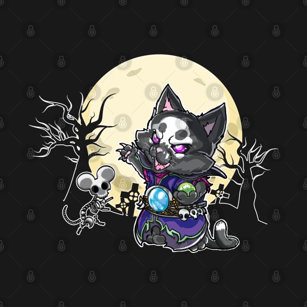 Cute but Scary Nekomancer: cat summoning the undead - Halloween RPG necromancer theme shirt by DeMonica