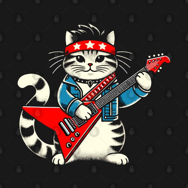 Cat Playing Electric Guitar Rock Music Funny Cat by KsuAnn