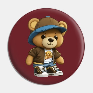 Brown Hip Hop Teddy Bear Pin