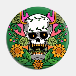 Sunflower Skull Pin