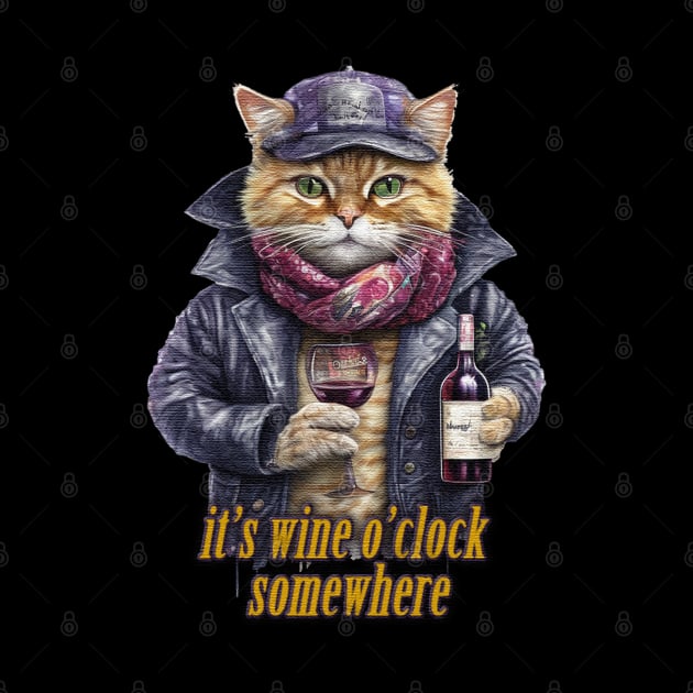 it's wine o'clock somewhere Cat wearing a jacket by JnS Merch Store