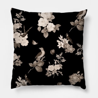 Tropical Bird Garden Sepia Pillow