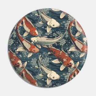 Ukiyo-e Inspired Koi Fish Pattern - Traditional Japanese Art Design Pin