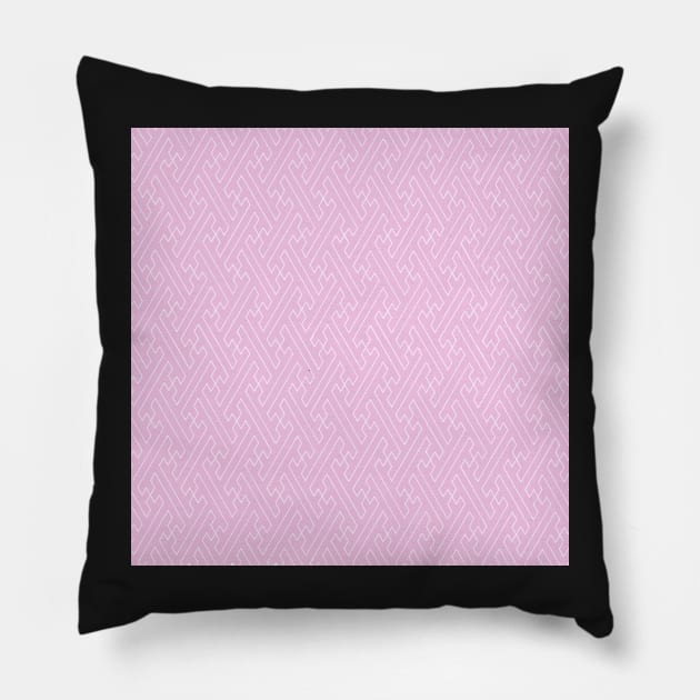 Traditional Japanese Sayagata Geometric Pattern in Pastel Pink/Purple Pillow by Charredsky