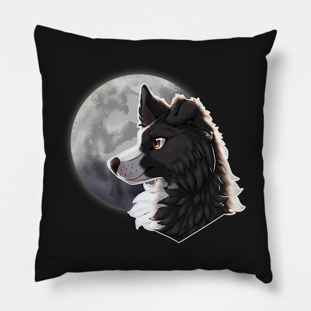 Black Border Collie with Night Sky Full Moon Pillow by Bamsdrawz