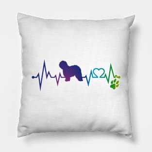 Old English sheepDog Colorful Heartbeat, Heart & Dog Paw Pillow