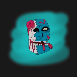 Neon blue zombie head with brain T-Shirt