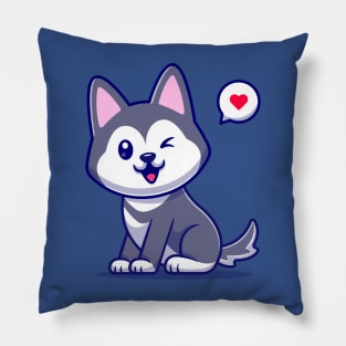 Cute Husky Dog Cartoon Vector Icon Illustration Pillow